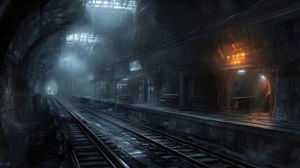 Naklejka premium Captivating Gothic Architecture of Shanghai Metro and Local Roastery in Haunting Ghost Towns