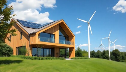 Obraz premium Modern Eco House Solar Panels Alternative Energy