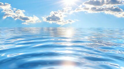 Fototapeta premium Calm Water Reflecting Sunlight and Blue Sky with White Clouds