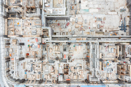 Aerial View of a Busy Construction Site with Workers