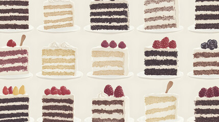 Assorted cake slices, bakery display, food photography, website banner