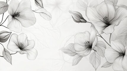 Obraz premium elegant botanical line art collection, delicate pencil sketches, minimalist floral elements, soft gray tones, detailed flower stems and leaves, vintage herbarium style, fine continuous lines, clean