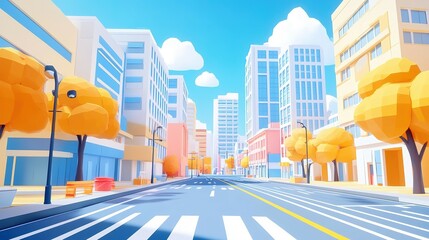 Obraz premium A vibrant cartoon illustration of a city street scene
