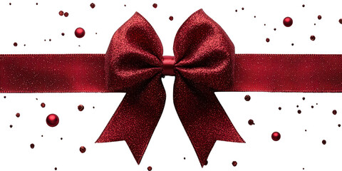 Red ribbon bow, Red gift bows and ribbons, cut out. Elegant satin and organza decorative elements for presents and holidays. Festive packaging accessories in various styles and textures