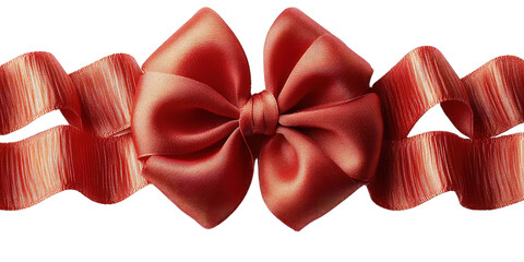 Red ribbon bow, Red gift bows and ribbons, cut out. Elegant satin and organza decorative elements for presents and holidays. Festive packaging accessories in various styles and textures