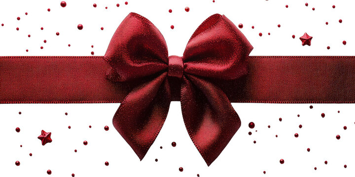 Red ribbon bow, Red gift bows and ribbons, cut out. Elegant satin and organza decorative elements for presents and holidays. Festive packaging accessories in various styles and textures - Powered by Adobe