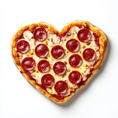 Heart-shaped pepperoni pizza on white background. (3)