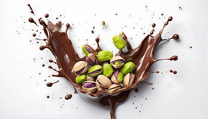 Fototapeta premium Vibrant Chocolate Splash With Pistachios On White Background