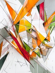 Abstract Geometric Shapes Illustration with Vibrant Color Palette and Dynamic Lines