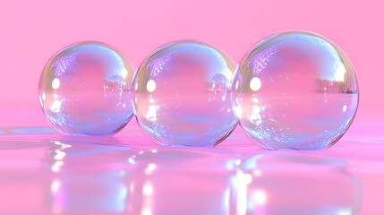 Transparent Glass Bubbles in a Vibrant Pink and Purple Gradient Background, shiny reflective bubbles
