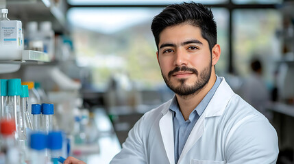 Obraz premium Intelligent phd student conducting complex chemical research in laboratory setting academic environment close-up viewpoint for seo impact