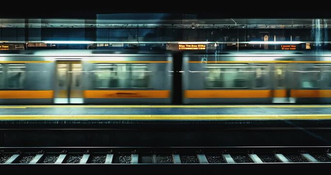 Subway Train in Motion Inside the City