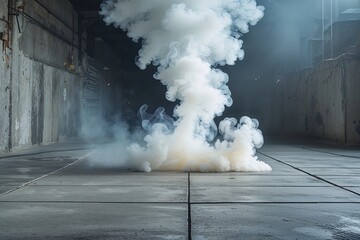 Dynamic Urban Cement Floor Surrounded by Billowing Smoke