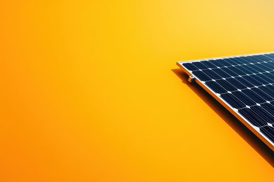 A single solar panel placed against a vibrant yellow background