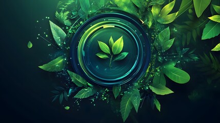 Conceptual Illustration of Sustainable Economy Development with Green Leaves and Circular Design Elements