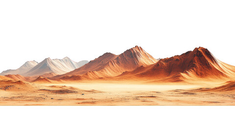Mars-like desert landscapes with golden orange mountains and sand dunes, cut out. Extraterrestrial terrain visualization for science fiction and space concepts.Dramatic 3D rendered environment with ba