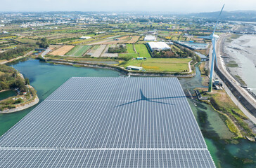 Floating Solar Panels and Wind Turbines in Sustainable Landscape