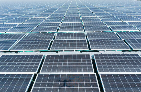 Floating Solar Panel Array Leading Lines Perspective View