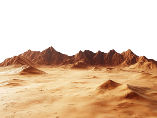 Mars-like desert landscapes with golden orange mountains and sand dunes, cut out. Extraterrestrial terrain visualization for science fiction and space concepts.Dramatic 3D rendered environment with ba