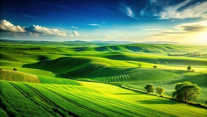 Obraz premium Emerald Green Plains Landscape: Bold High-Contrast Flat Lay Stock Photo