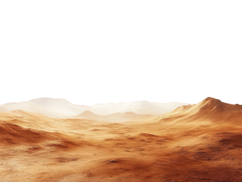 Mars-like desert landscapes with golden orange mountains and sand dunes, cut out. Extraterrestrial terrain visualization for science fiction and space concepts.Dramatic 3D rendered environment with ba