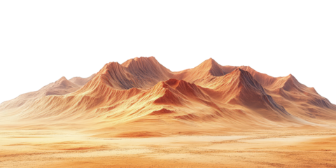 Mars-like desert landscapes with golden orange mountains and sand dunes, cut out. Extraterrestrial terrain visualization for science fiction and space concepts.Dramatic 3D rendered environment with ba
