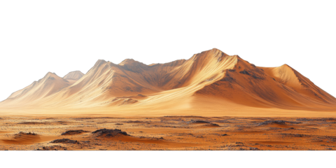 Mars-like desert landscapes with golden orange mountains and sand dunes, cut out. Extraterrestrial terrain visualization for science fiction and space concepts.Dramatic 3D rendered environment with ba