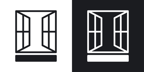 Open window vector icon set in solid style.