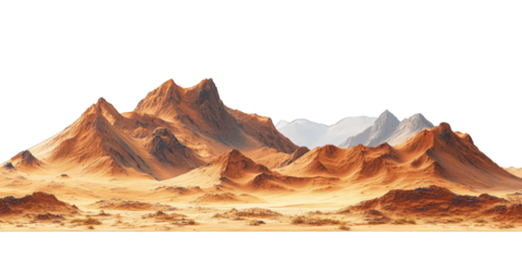 Mars-like desert landscapes with golden orange mountains and sand dunes, cut out. Extraterrestrial terrain visualization for science fiction and space concepts.Dramatic 3D rendered environment with ba