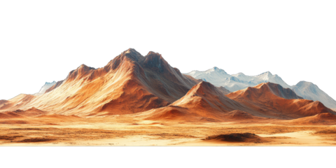 Mars-like desert landscapes with golden orange mountains and sand dunes, cut out. Extraterrestrial terrain visualization for science fiction and space concepts.Dramatic 3D rendered environment with ba