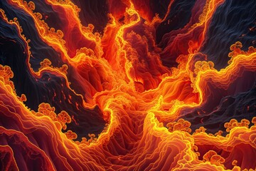 Vibrant Orange Flame Background with Cherry Red Border and Bright Yellow Designs