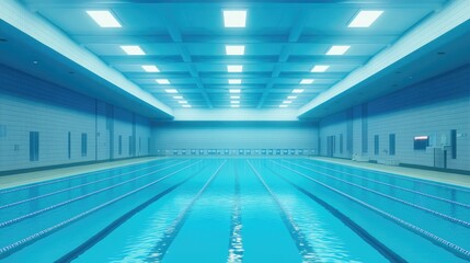 A motivational scene of an empty swimming pool before a big championship.