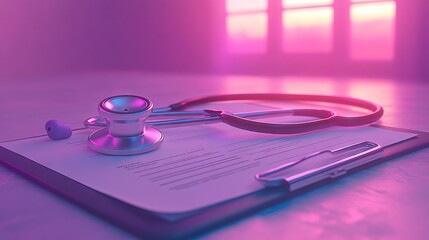 Close-up of a stethoscope head resting on a medical form on a clipboard pad – essential diagnostic tool for clinical documentation and patient care in healthcare settings