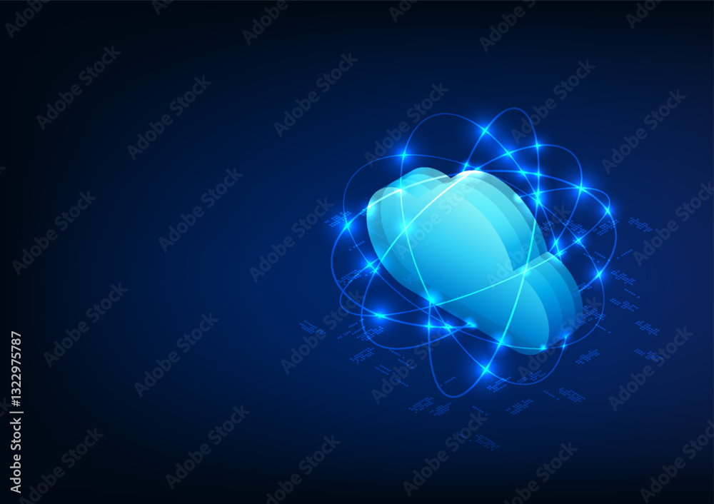 Poster cloud computing technology background with circuit lines around it, representing the technology of e