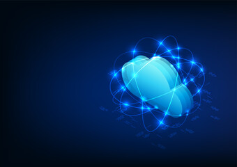Fototapeta premium Cloud computing technology background with circuit lines around it, representing the technology of electronic data storage via the Internet, which has a data center infrastructure and privacy system.
