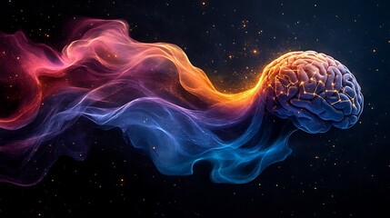 Abstract Colorful Human Brain with Neural Connections in Space