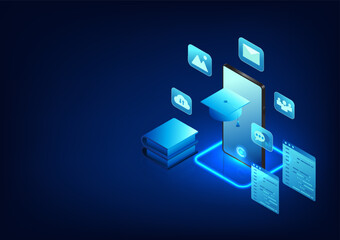 Education Technology Background, Smartphone with Graduation Cap on Top with Document, Conveys the Use of Technology in Education and Skill Development, Suitable for Learning and Educational Innovation