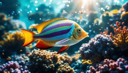 Fototapeta premium Colorful Tropical Fish Swimming in a Vibrant Coral Reef Underwater