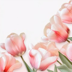 Beautiful pink and white tulips bloom against a soft background