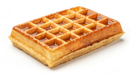Golden-Brown Waffle with Crispy Grid Pattern on White Background