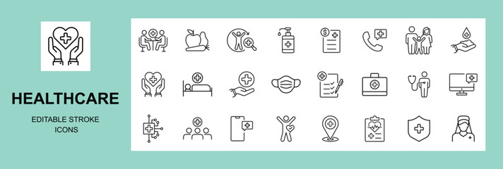 Healthcare Line Editable Icons set. Vector illustration.
