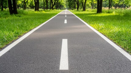 Obraz premium Bike lane running through a garden park with a lakeside view, bike lane, peaceful and scenic cycling journey