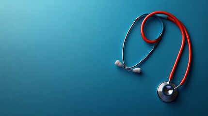 Stethoscope on blue background for doctor examination – essential medical equipment with clean healthcare concept, top view with copy space