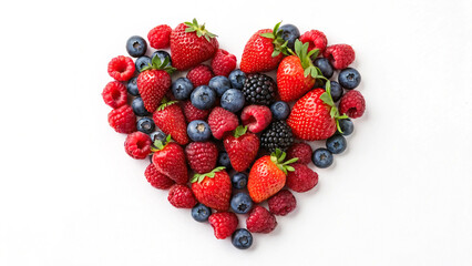 Fresh strawberries and blueberries on a white plate with a bright and juicy look