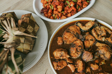 Top View of Various Indonesian Food Menu on The Table During Eid Mubarak Moment