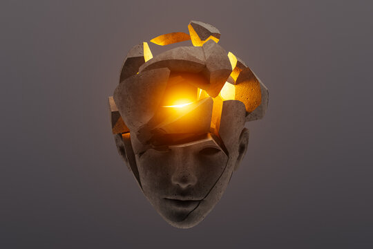 Decomposing head symbolizes liberation and release of thoughts