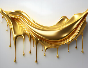 3d golden liquid dripping isolated. on an white background