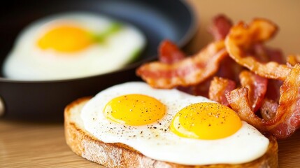 Sunny Side Up Eggs  Crispy Bacon   Toast Breakfast