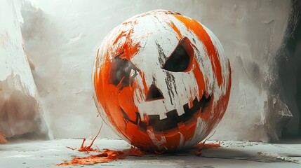 Whimsical Painted Jack O' Lantern with Bold Colors and Unique Facial Expression for Halloween Decor