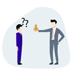 Businessman Offering Money While Another Looks Confused – Financial Decision, Negotiation, or Ethical Dilemma Concept, illustration